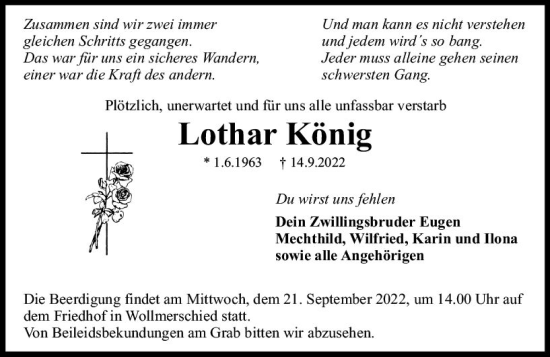 Traueranzeige von Lothar König von vrm-trauer Rheingau