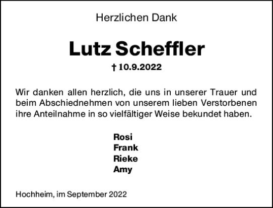 Traueranzeige von Lutz Scheffler von vrm-trauer Hochheimer Zeitung