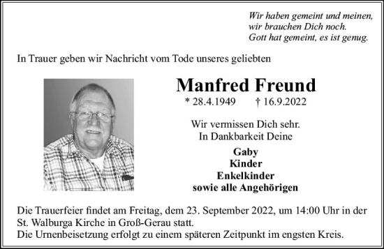 Traueranzeige von Manfred Freund von vrm-trauer Groß-Gerauer Echo