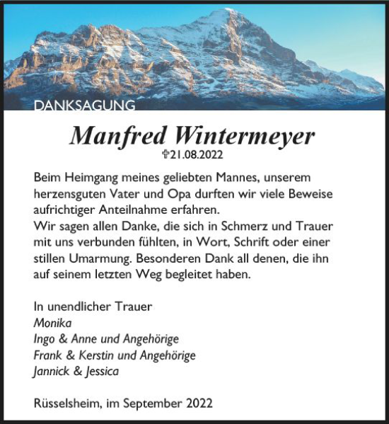 Traueranzeige von Manfred Wintermeyer von vrm-trauer Rüsselsheimer Echo / MainSpitze