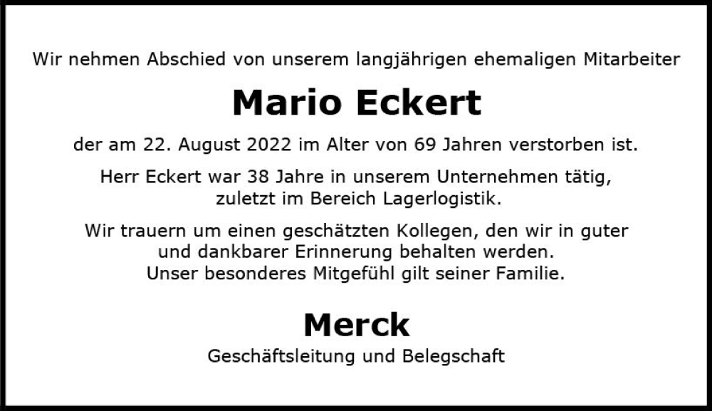  Traueranzeige für Mario Eckert vom 03.09.2022 aus vrm-trauer Darmstädter Echo