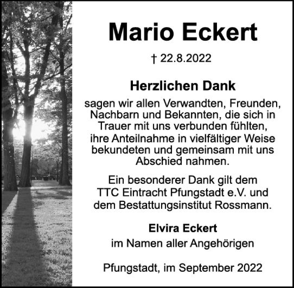  Traueranzeige für Mario Eckert vom 17.09.2022 aus vrm-trauer Darmstädter Echo