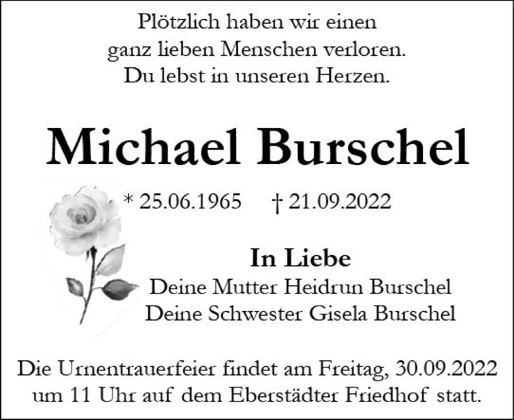  Traueranzeige für Michael Burschel vom 28.09.2022 aus vrm-trauer Darmstädter Echo