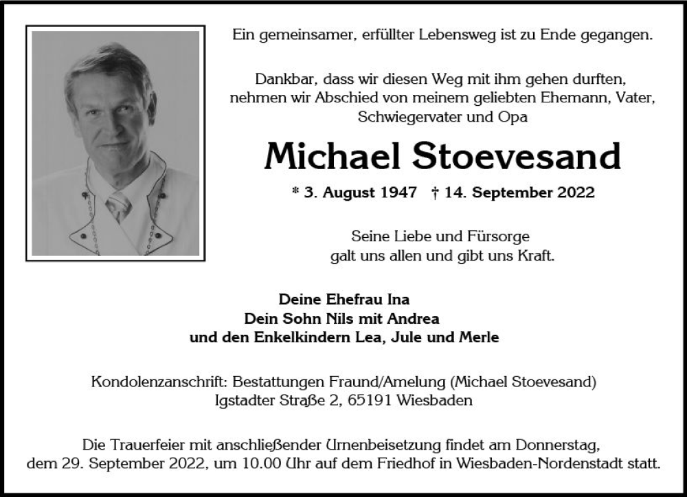  Traueranzeige für Michael Stoevesand vom 24.09.2022 aus vrm-trauer Wiesbadener Kurier