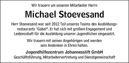 Traueranzeige von Michael Stoevesand von vrm-trauer Wiesbadener Kurier
