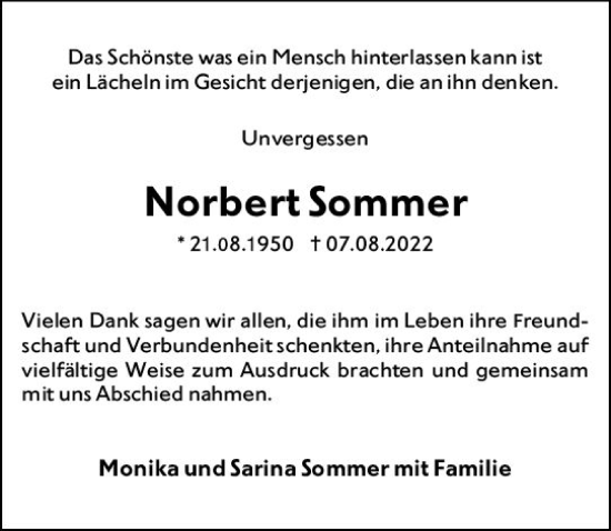 Traueranzeige von Norbert Sommer von vrm-trauer Allgemeine Zeitung Alzey