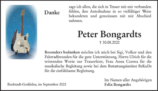 Traueranzeige von Peter Bongardts von vrm-trauer Darmstädter Echo