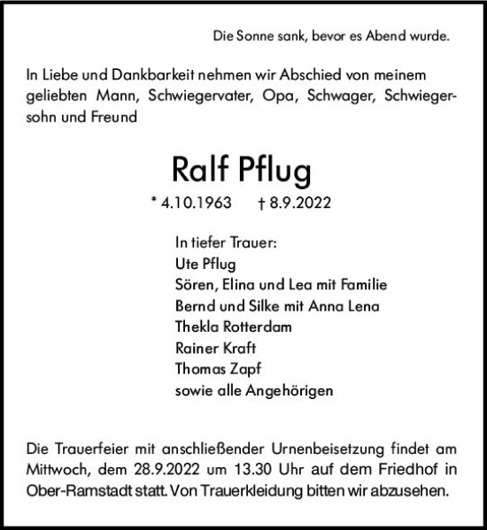 Traueranzeige von Ralf Pflug von vrm-trauer Darmstädter Echo