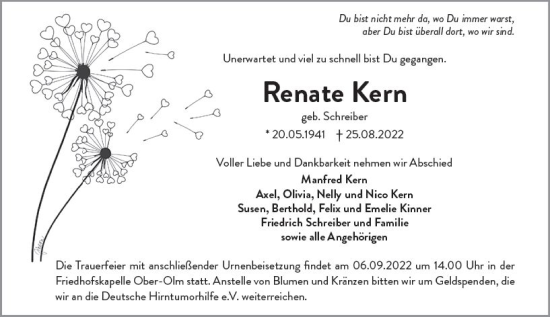 Traueranzeige von Renate Kern von vrm-trauer AZ Mainz