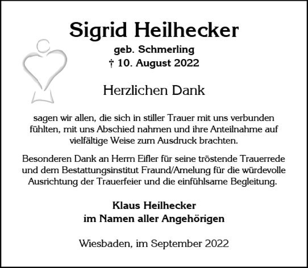  Traueranzeige für Sigrid Heilhecker vom 24.09.2022 aus vrm-trauer Wiesbadener Kurier