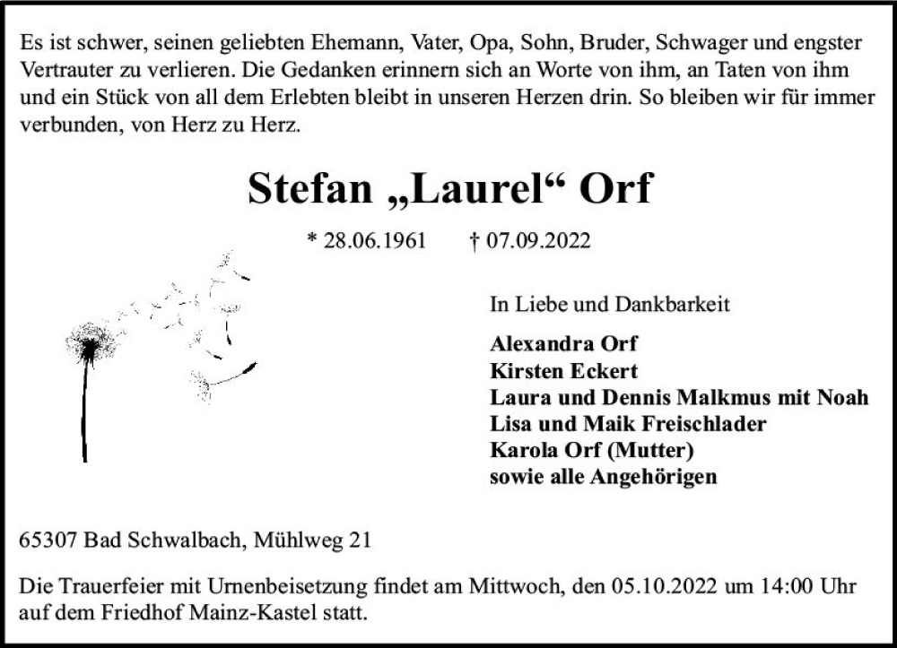  Traueranzeige für Stefan Orf vom 24.09.2022 aus vrm-trauer AZ Mainz