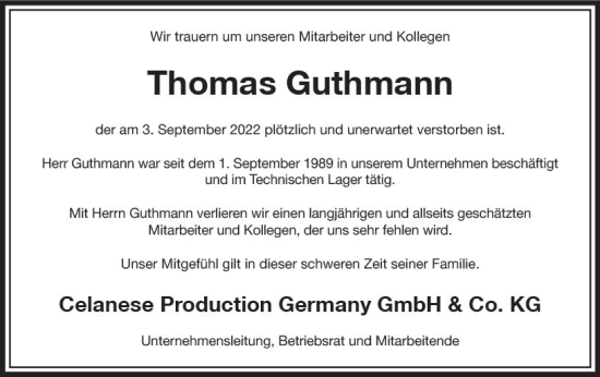 Traueranzeige von Thomas Guthmann von vrm-trauer Rüsselsheimer Echo / MainSpitze