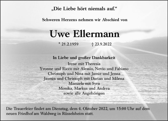 Traueranzeige von Uwe Ellermann von vrm-trauer Rüsselsheimer Echo / MainSpitze