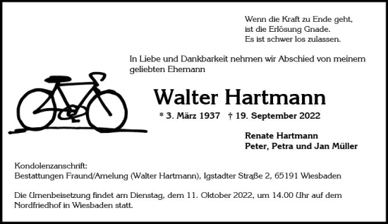 Traueranzeige von Walter Hartmann von vrm-trauer Wiesbadener Kurier
