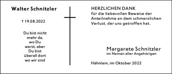 Traueranzeige von Walter Schnitzler von vrm-trauer Darmstädter Echo