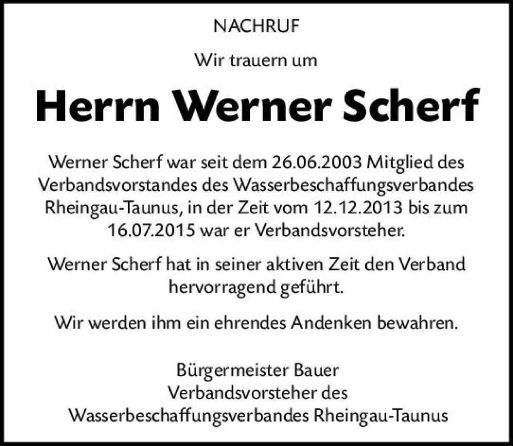  Traueranzeige für Werner Scherf vom 03.09.2022 aus vrm-trauer Wiesbadener Kurier