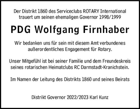 Traueranzeige von Wolfgang Firnhaber von vrm-trauer Darmstädter Echo