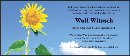 Traueranzeige von Wulf Witusch von vrm-trauer Groß-Gerauer Echo