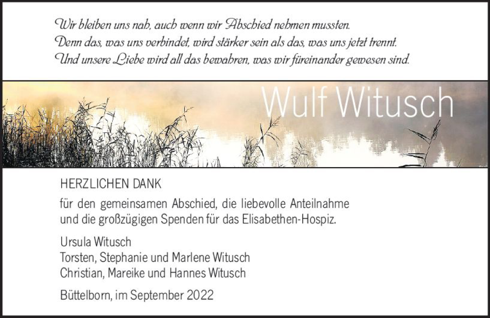  Traueranzeige für Wulf Witusch vom 01.10.2022 aus vrm-trauer Groß-Gerauer Echo