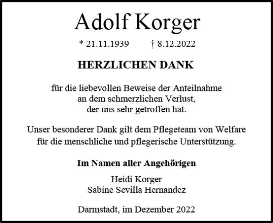 Traueranzeige von Adolf Korger von vrm-trauer Darmstädter Echo