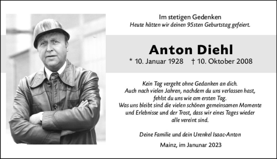 Traueranzeige von Anton Diehl von vrm-trauer AZ Mainz