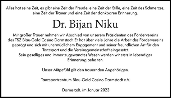 Traueranzeige von Bijan Niku von vrm-trauer Darmstädter Echo