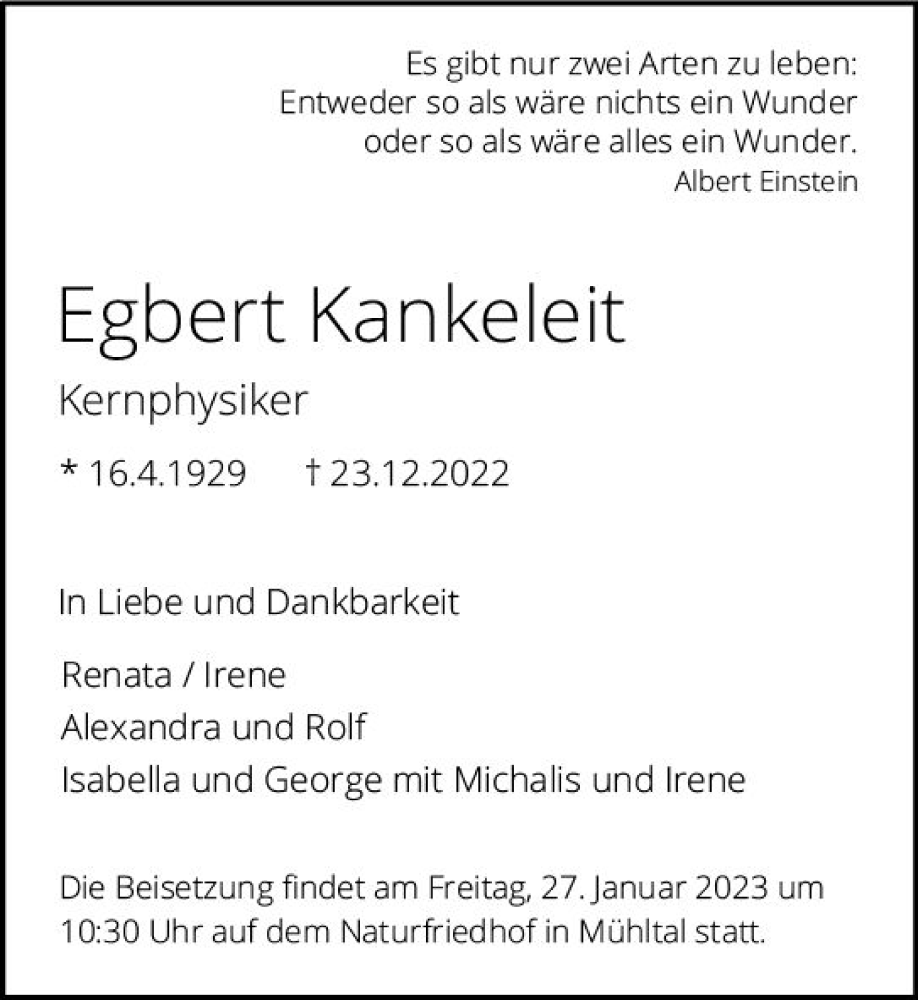  Traueranzeige für Renata und Egbert Kankeleit vom 07.01.2023 aus vrm-trauer Darmstädter Echo