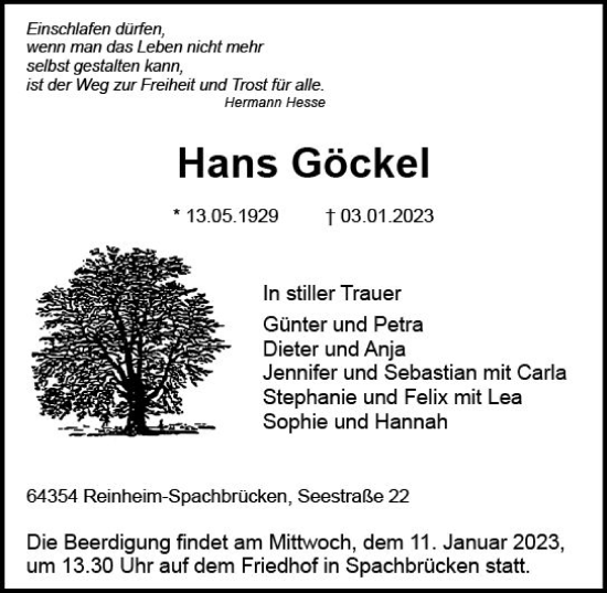 Traueranzeige von Hans Göckel von vrm-trauer Darmstädter Echo