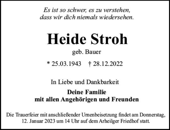 Traueranzeige von Heide Stroh von vrm-trauer Darmstädter Echo