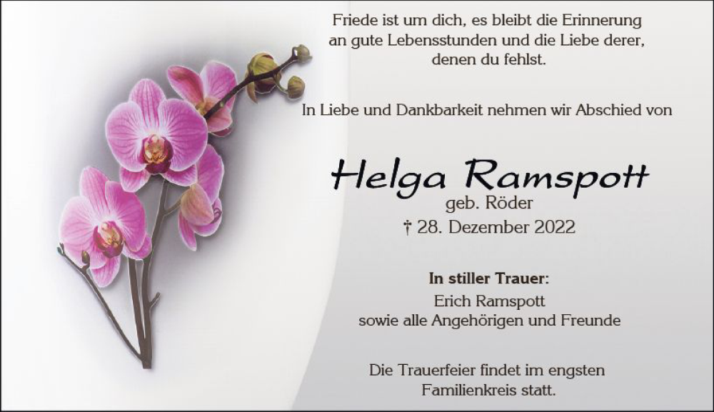  Traueranzeige für Helga Ramspott vom 07.01.2023 aus vrm-trauer Wiesbadener Kurier