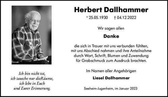 Traueranzeige von Herbert Dallhammer von vrm-trauer Darmstädter Echo