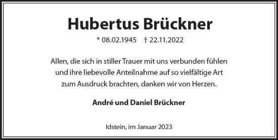 Traueranzeige von Hubertus Brückner von vrm-trauer Wiesbadener Kurier