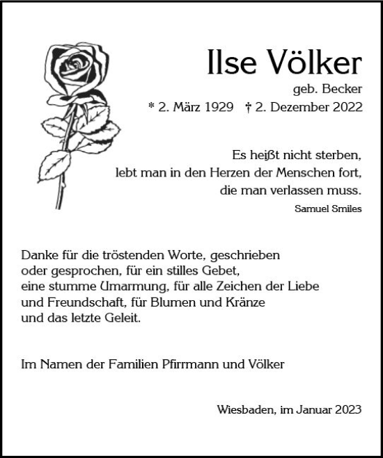 Traueranzeige von Ilse Völker von vrm-trauer Wiesbadener Kurier