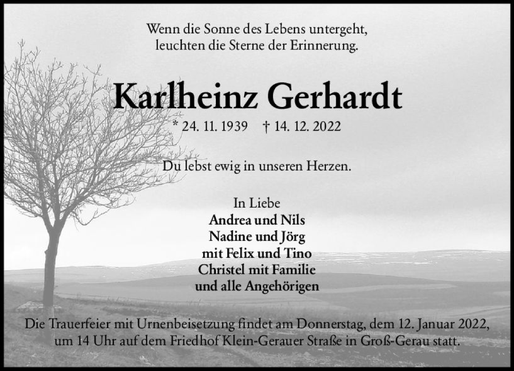  Traueranzeige für Karl-Heinz Gerhardt vom 07.01.2023 aus vrm-trauer Groß-Gerauer Echo