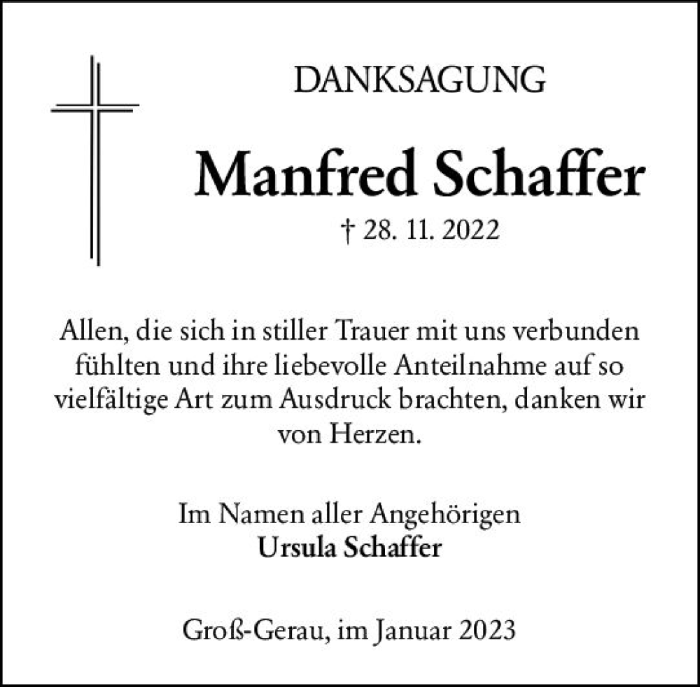  Traueranzeige für Manfred Schaffer vom 07.01.2023 aus vrm-trauer Groß-Gerauer Echo