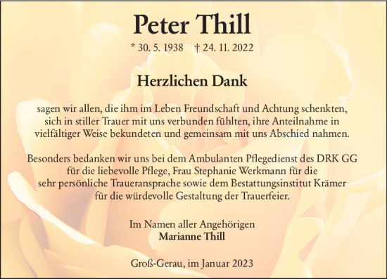 Traueranzeige von Peter Thill von vrm-trauer Groß-Gerauer Echo