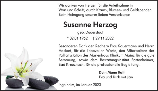 Traueranzeige von Susanne Herzog von vrm-trauer AZ Mainz