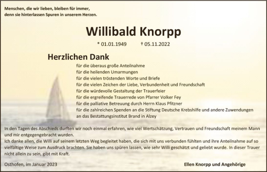 Traueranzeige von Willibald Knorpp von vrm-trauer Allgemeine Zeitung Alzey