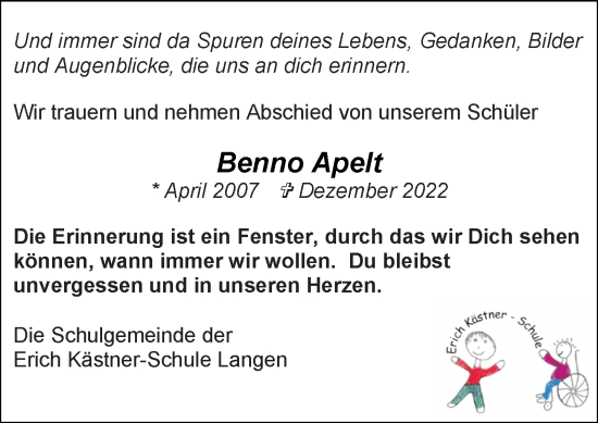 Traueranzeige von Benno Maximilian Apelt von vrm-trauer Darmstädter Echo