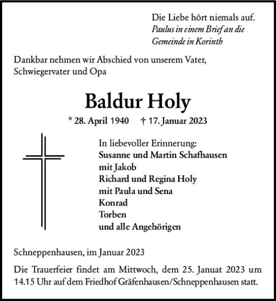 Traueranzeige von Baldur Holy von Darmstädter Echo