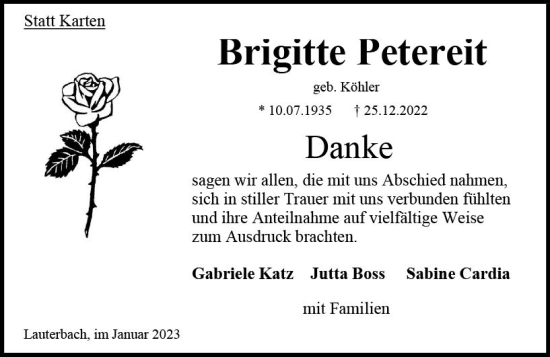 Traueranzeige von Brigitte Petereit von VRM Trauer
