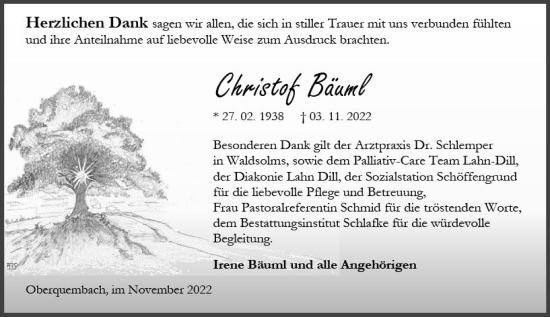 Traueranzeige von Christof Bäuml von Wetzlarer Neue Zeitung