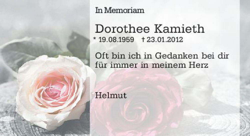  Traueranzeige für Dorothee Kamieth vom 23.01.2023 aus Darmstädter Echo