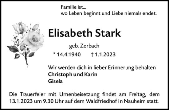 Traueranzeige von Elisabeth Stark von vrm-trauer Rüsselsheimer Echo / MainSpitze