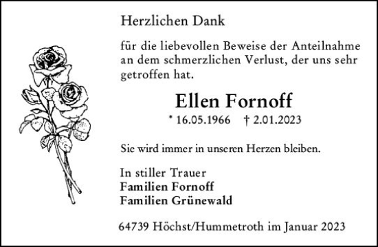 Traueranzeige von Ellen Fornoff von Odenwälder Echo
