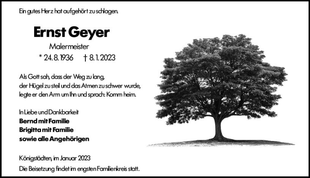  Traueranzeige für Ernst Geyer vom 14.01.2023 aus Rüsselsheimer Echo