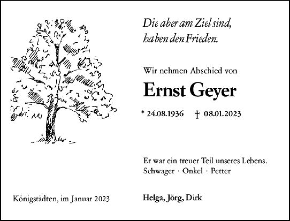  Traueranzeige für Ernst Geyer vom 14.01.2023 aus Rüsselsheimer Echo