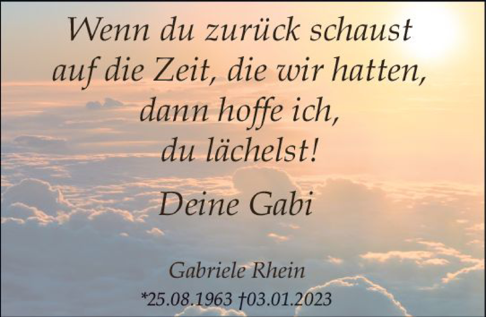  Traueranzeige für Gabriele Rhein vom 21.01.2023 aus Starkenburger Echo