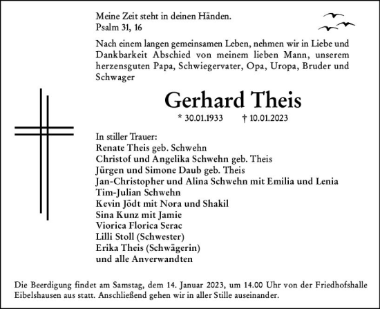 Traueranzeige von Gerhard Theis von Dill Block