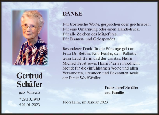 Traueranzeige von Gertrud Schäfer von Rüsselsheimer Echo